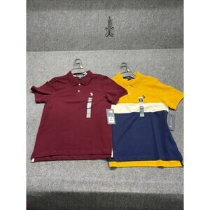 Lot Of 2 U.S. Polo Assn. Boys Polo Shirt Sz XL 14/16 Red/Yellow Short Sleeve NWT